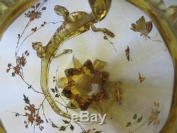 Vase à la Salamandre d'Auguste JEAN Art Nouveau verre ambre émaillé de papillons