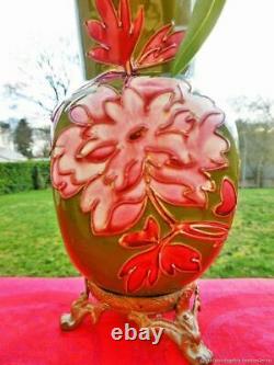 Vase ancien Chrysanthèmes en faïence bronze Art Nouveau France Antique vase Chry