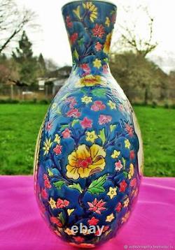 Vase ancien Oiseaux émail faïence Art Nouveau France Antique Vase Oiseaux Enamel