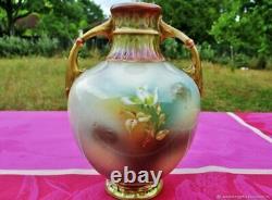 Vase ancien Roses barbotine faïence Art Nouveau Vintage Art Nouveau earthenware