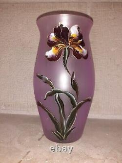 Vase ancien Verre émaillé Art Nouveau décor de Fleurs Signé LEGRAS