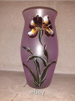 Vase ancien Verre émaillé Art Nouveau décor de Fleurs Signé LEGRAS orchidées