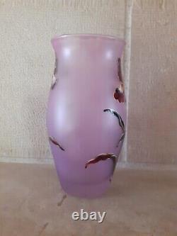 Vase ancien Verre émaillé Art Nouveau décor de Fleurs Signé LEGRAS orchidées