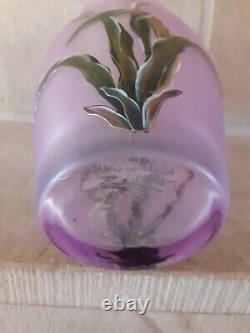Vase ancien Verre émaillé Art Nouveau décor de Fleurs Signé LEGRAS orchidées