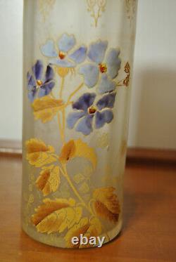 Vase ancien art nouveau 1900 Legras verre décor émaillé de fleur