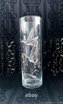Vase ancien en verre d'étain Art Nouveau Antique Art Nouveau pewter glass vase