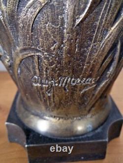 Vase ancien signé Auguste Moreau Régule à décor floral Art Nouveau