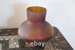 Vase ancien signé Pantin, irisation, art nouveau, granité, sels métalliques