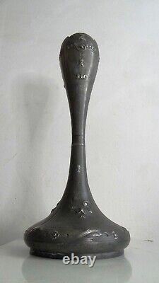 Vase art deco art nouveau étain d'art signé André Villien 1900 hauteur 50 cm