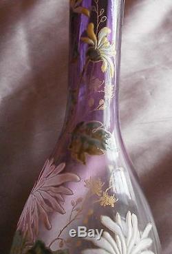 Vase art nouveau Legras verre soufflé émaillé de fleurs chrysanthèmes 1 éclat