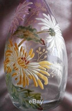 Vase art nouveau Legras verre soufflé émaillé de fleurs chrysanthèmes 1 éclat