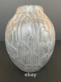 Vase art nouveau art déco feuilles mortes André Hunebelle patiné gris
