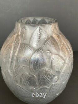 Vase art nouveau art déco feuilles mortes André Hunebelle patiné gris