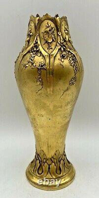 Vase art nouveau-bronze doré-fine ciselure-médaillons musique-peinture-louchet
