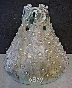 Vase art nouveau céramique Charenton-décor tournant de 8 paons-teplitz-szolnay