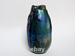 Vase art nouveau céramique de montières métalisé irisé