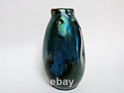 Vase art nouveau céramique de montières métalisé irisé