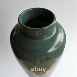 Vase art nouveau céramique glaçure coulures socle bronze doré era Pointu