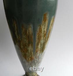Vase art nouveau céramique glaçure coulures socle bronze doré era Pointu