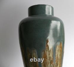 Vase art nouveau céramique glaçure coulures socle bronze doré era Pointu