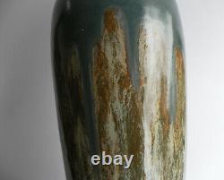 Vase art nouveau céramique glaçure coulures socle bronze doré era Pointu
