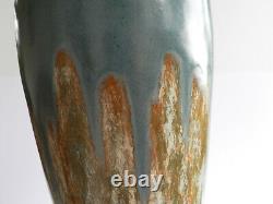 Vase art nouveau céramique glaçure coulures socle bronze doré era Pointu