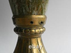 Vase art nouveau céramique glaçure coulures socle bronze doré era Pointu