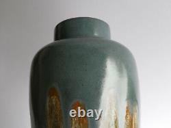 Vase art nouveau céramique glaçure coulures socle bronze doré era Pointu