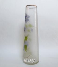 Vase art nouveau cristal dégagé à l'acide émaillé Baccarat escalier de cristal