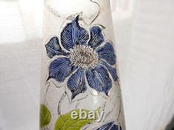 Vase art nouveau cristal dégagé à l'acide émaillé Baccarat escalier de cristal