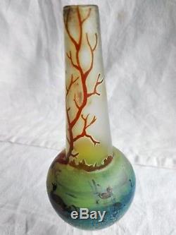 Vase art nouveau en verre soufflé décor lacustre au canard Montjoye Legras Gallé