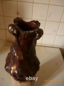 Vase art nouveau, gres iridescent, 19,5cm env