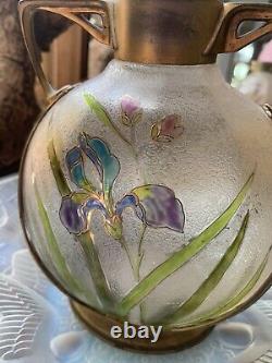 Vase art nouveau verre gravé à l'acide monture Carl Deffner jugendstil