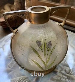 Vase art nouveau verre gravé à l'acide monture Carl Deffner jugendstil
