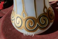 Vase art nouveau, verrerie dorée émaillée, soufflée à la canne, H 18cm, D sup 11cm