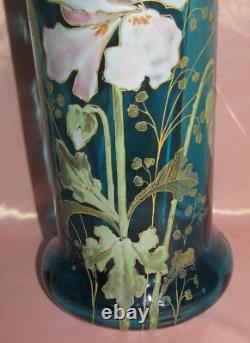 Vase bleu Art Nouveau à décor floral pavot Legras Montjoye