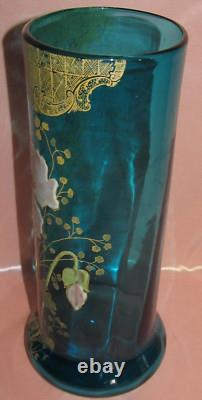 Vase bleu Art Nouveau à décor floral pavot Legras Montjoye