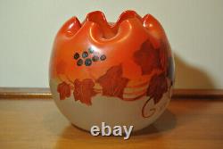 Vase boule ancien verre peint émaillé Legras art nouveau 1900 col ourlé 2