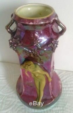 Vase céramique Ernst WAHLISS Turn Wien décor femme et faune 1900 Art Nouveau