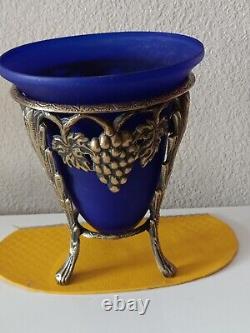 Vase centre de table Tripode art nouveau en Bronze pieds Lion Vase conique Bleu