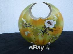 Vase céramique décor oiseau fleurs doré émaillé vers 1920