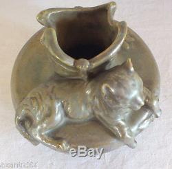 Vase chat Rambervillers Jeandelle faience irisée céramique art nouveau