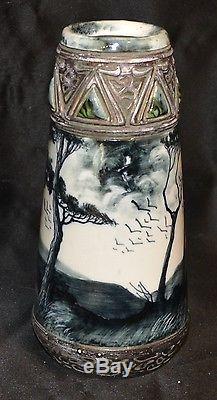 Vase conique art-nouveau AUTRICHE paysage lacustre 1900