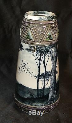 Vase conique art-nouveau AUTRICHE paysage lacustre 1900