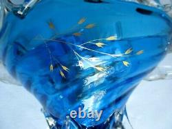 Vase d'Auguste JEAN Art Nouveau verre bleu émaillé de fleurs et feuilles Or fin
