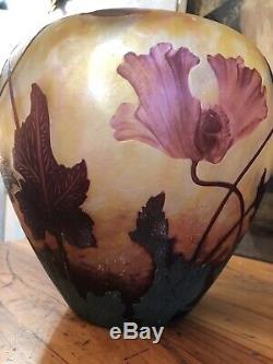 Vase daum nancy art nouveau Fleurs de Pavots XXL