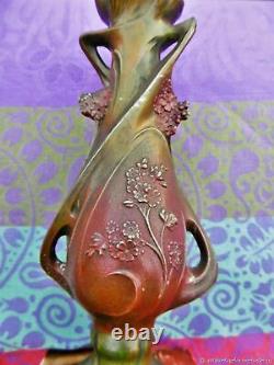 Vase décoratif ancien Pensees regule patiné Art Nouveau France. Antique decora