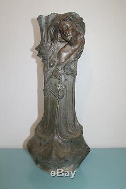 Vase en Régule Signé Flora Décor Femme Art Nouveau 1900 45 cm