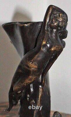 Vase en bronze art nouveau nu et papillon 18 cm