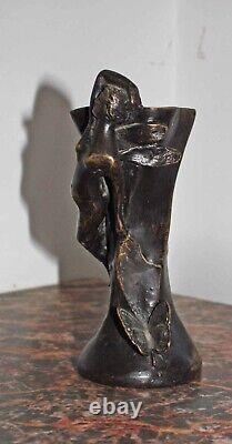 Vase en bronze art nouveau nu et papillon 18 cm